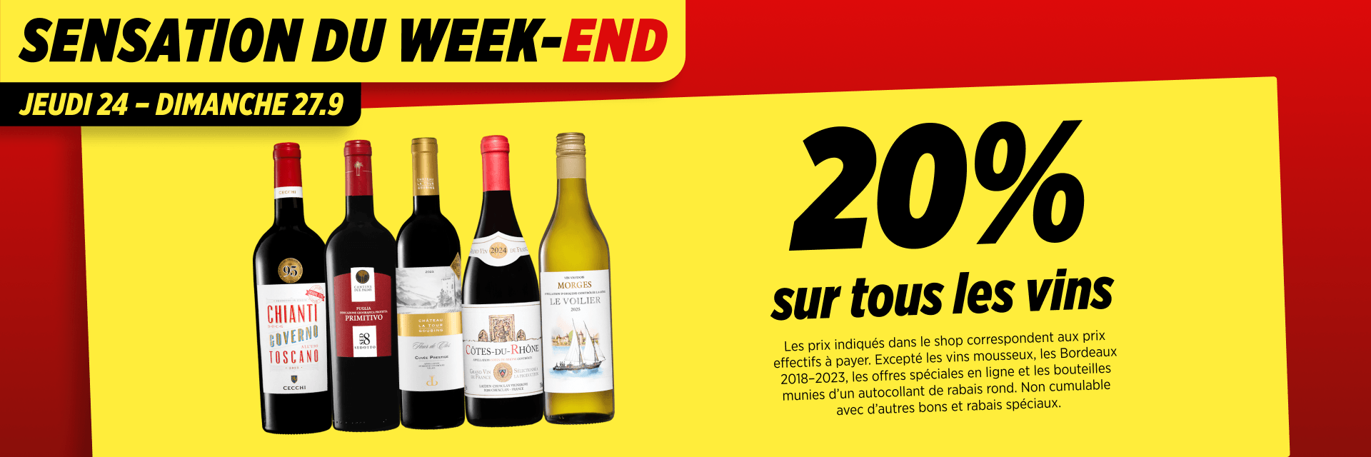 20 % de réduction sur tous les vins