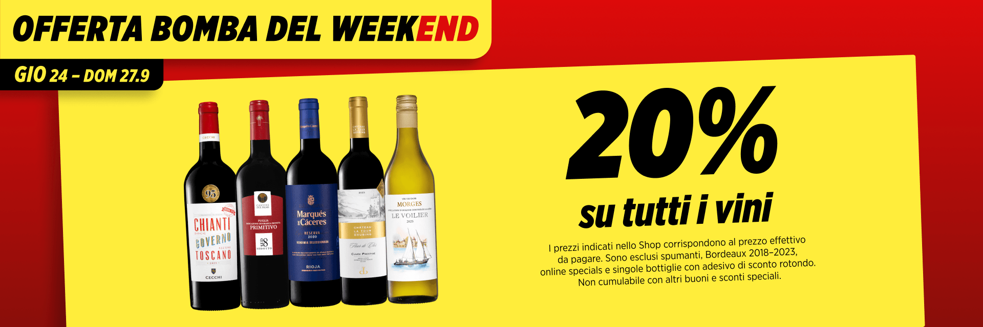 20% di sconto su tutti i vini