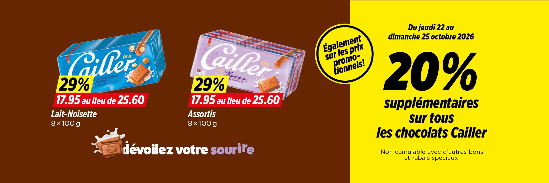 20 % de réduction sur Cailler