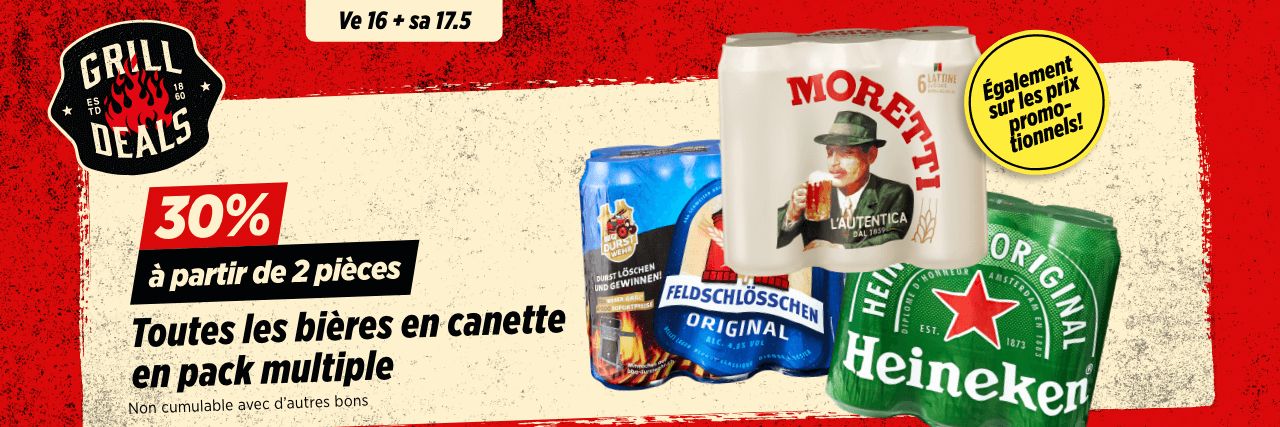 30% à partir de 2 pièces sur toutes les bières en canette en pack multiple