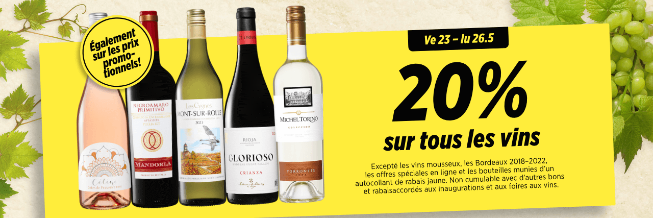 20% sur tous les vins