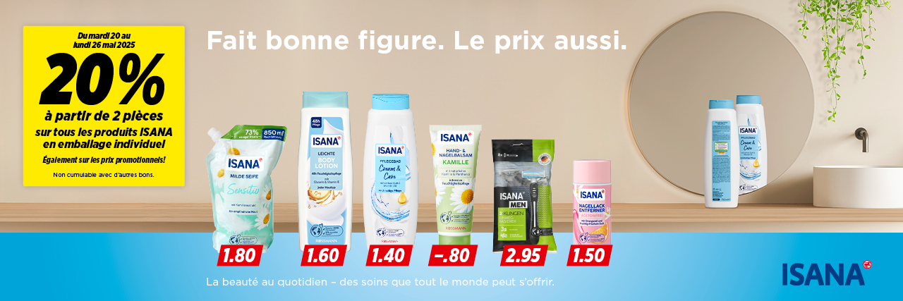 20% à partir de 2 pièces sur tous les produits ISANA en emballage individuel