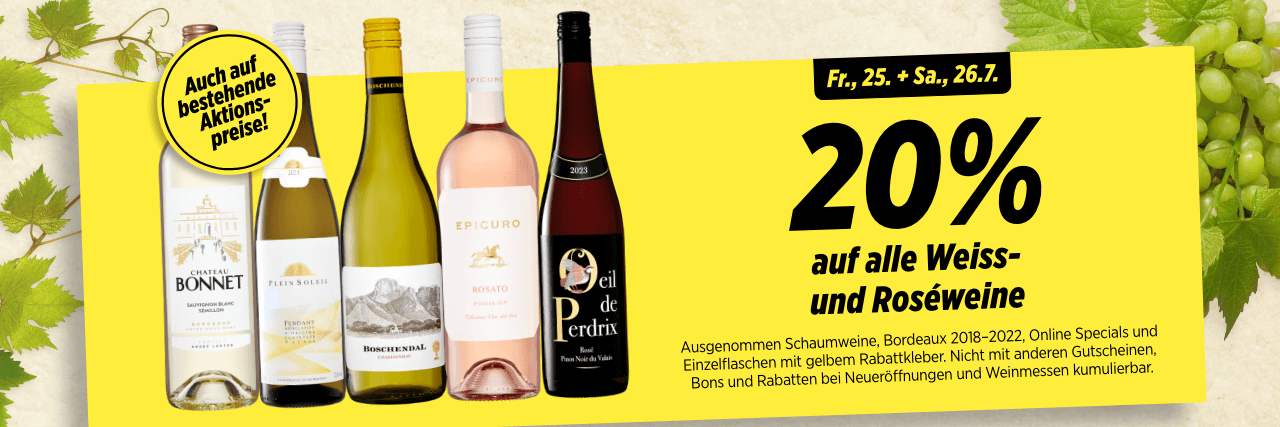 20% auf Rosé & Weissweine