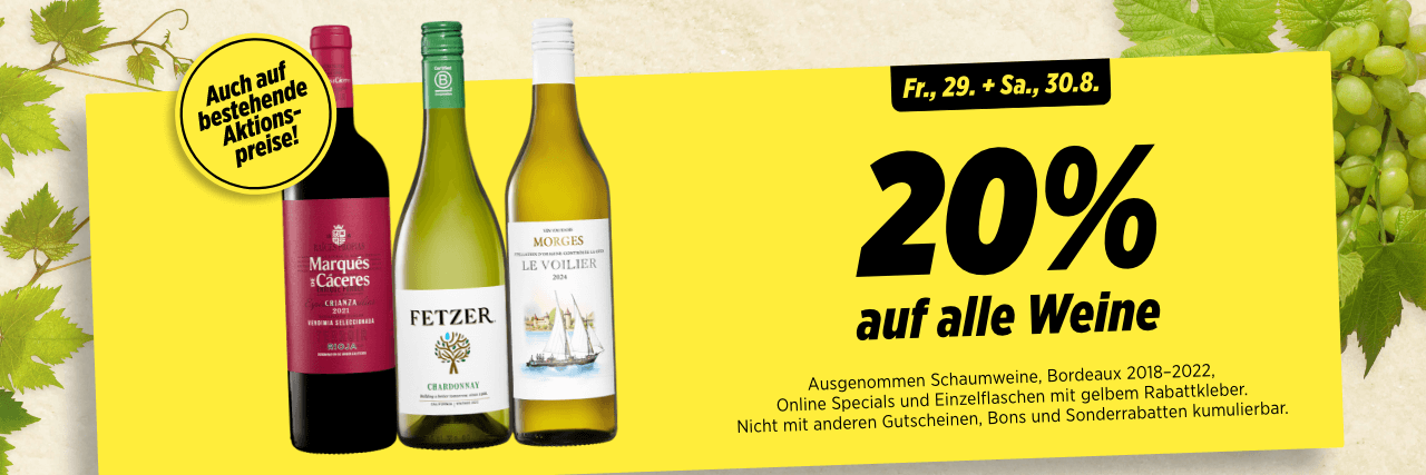 20% auf alle Weine