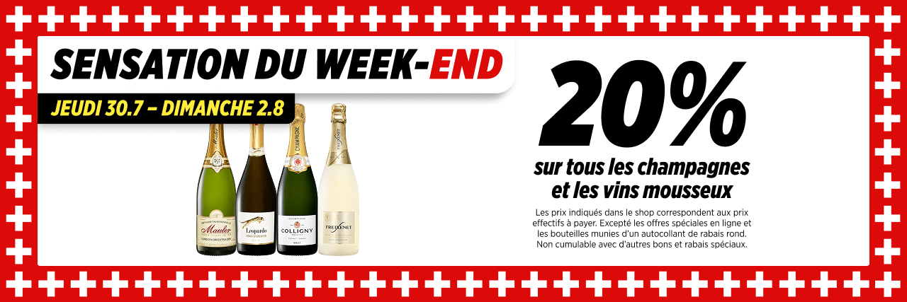 20% supplémentaires  sur tous   les champagnes   et les vins mousseux